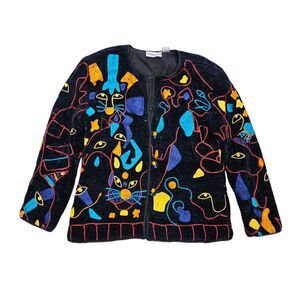 Vtg Ultimate Philadelphia Animal Print Jacket Women S Chenille Artsy Embroidered